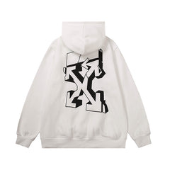 OW hoodie Curved Arrow Pattern Fleece Sleeve Hood