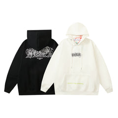 OW Chaos Letter Print Pattern Fleece Hooded Sweater