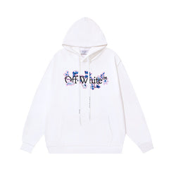 OW flower logo pattern print hooded sweater