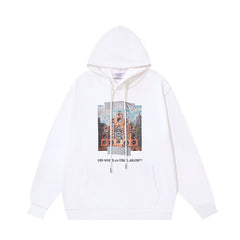 OW audio train print pattern pullover hooded sweater