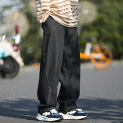Men Jeans Retro Loose Straight Wide-Leg Pants Oversize Overalls
