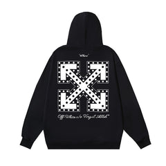OW letter arrow pattern pullover hooded sweater