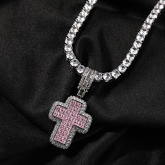 Jewelry Fashion T Square Zircon Pink Cross Necklace St. Valentine's Spectrum