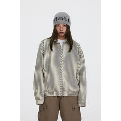 Unisex Jacket Autumn Vintage Stripe Jacket Loose Overalls