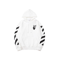 OFF handshake arrow pattern fleece hooded sweatshirt