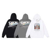 OW audio train print pattern pullover hooded sweater