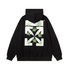 OW hoodie plant leaf arrow pattern fleece hooded