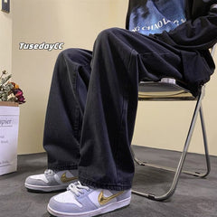 Men Jeans Black Jeans Oversize Loose Straight Drooping Wide Leg Pants