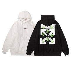 OW hoodie plant leaf arrow pattern fleece hooded