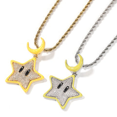 Jewelry Cartoon Luminous Star Hip Hop Necklace Men's Diamond Copper Pendant St. Valentine's Spectrum Night light Necklaces