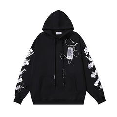 OW mobile phone floral earphone print pattern hooded sweater
