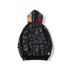 Bathing Ape Hoodie Luminous Starry Sky Two-Hat Cardigan Zipper Velvet Shark