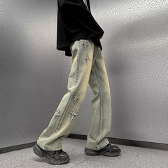 Men Jeans Straight Oversize Summer Slightly Flared Wide Leg Pants