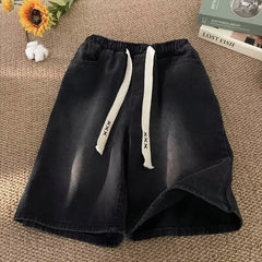 Men Jeans Drawstring Denim Shorts Men's Pants Summer Straight Loose Shorts
