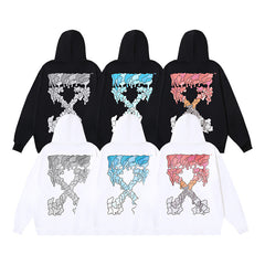 OW Melted Arrow Pattern Pullover Hooded Sweater