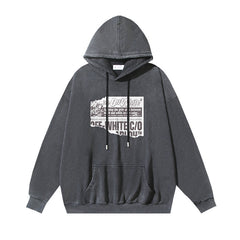 OW made old broken newspaper pattern pullover hooded sweater