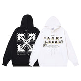 OW letter arrow pattern pullover hooded sweater