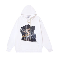 OW oil painting pleated art print pullover hooded sweater