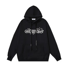 OW floral logo pattern print hooded sweater