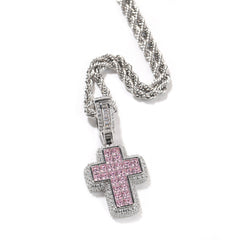 Jewelry Fashion T Square Zircon Pink Cross Necklace St. Valentine's Spectrum