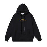 OW Yellow Letter Pattern Hooded Pullover Sweater