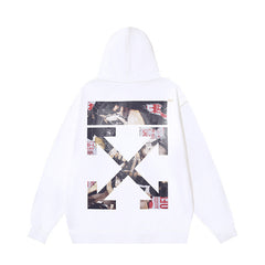 OW oil painting series arrow pattern pullover hooded sweater