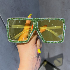 Trendy punk glasses diamond-encrusted uv protection