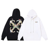 OW Botanical Flower Print Pattern Pullover Hooded Sweater
