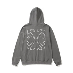 OW Letter Arrow Pattern Pullover Hooded Sweatshirt