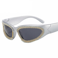 Trendy punk glasses diamond-encrusted uv protection