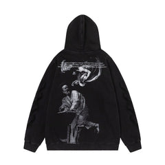 OW hoodie Black and white portrait oil painting pattern hooded