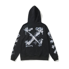 OW headphones flower pattern pullover hooded sweater