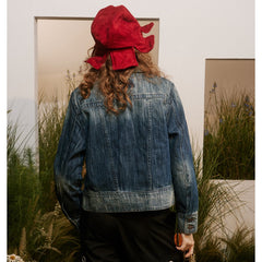 Unisex Jacket Vintage Top Washed Denim Jacket for Women Turn-down Collar Coat Spring and Autumn