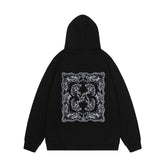 OW cashew flower embroidered pattern pullover hooded sweatshirt