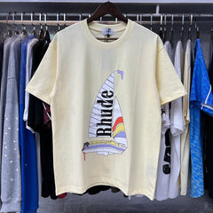 Rhude T Shirts Sailing Printed Cotton Casual Short Sleeves Men and Women