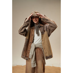 Unisex Jacket Washed Denim Jacket Lapel Loose Overalls
