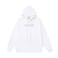 OW letter print pattern pullover hooded sweater