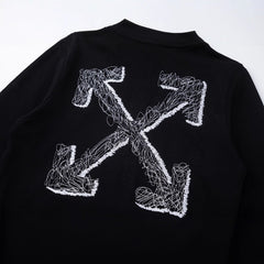 OW embroidered line arrow pattern pullover hooded sweater