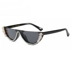 Trendy punk glasses half-frame cat eye with diamonds