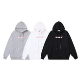 OW letter print pattern pullover hooded sweater
