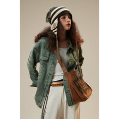 Unisex Jacket Washed Denim Clothes Jacket Men and Women Lapel Overalls