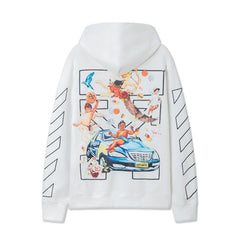 OW Angel Car Pattern Pullover Hooded Sweater