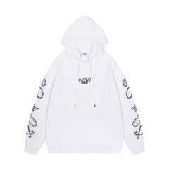 OW embroidered cashew flower pattern pullover hooded sweater
