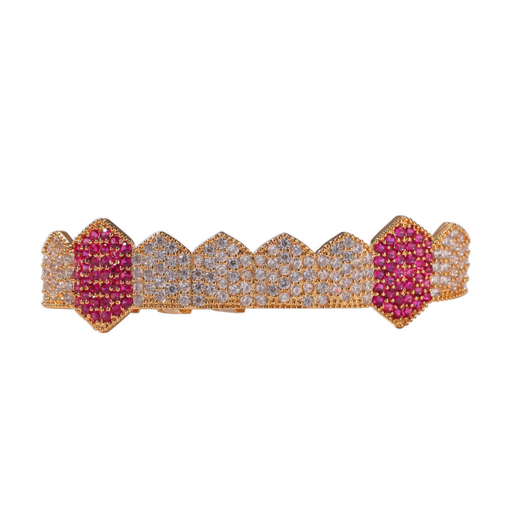 Grillz Hip Hop Micro Zircon Single Row 8 Tooth Gold Braces Spectrum