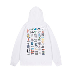 OW multi-LOGO pattern loose pullover hooded sweatshirt