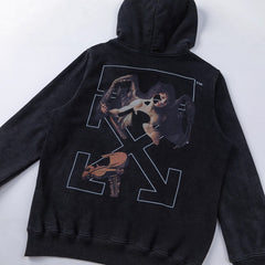 OW Angel Violin Pattern Pullover Hooded Sweater