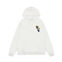 OW Maple Leaf Letter Arrow Pattern Pullover Hooded Sweater