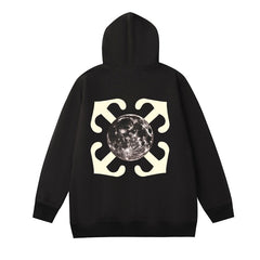 OW Saturn Arrow Pattern Pullover Hooded Sweater