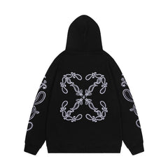 OW embroidered cashew flower pattern pullover hooded sweater