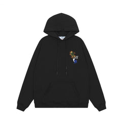OW Maple Leaf Letter Arrow Pattern Pullover Hooded Sweater